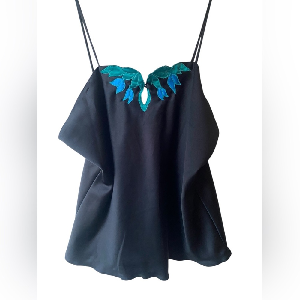 Vintage 60’s Eve Stillman New York Black Floral Satn/Silk (?) Camisole Tank Top